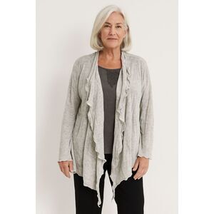 EILEEN FISHER Gray Cotton Open Front Ruffle Cardigan Top  Women's Plus Size 2X